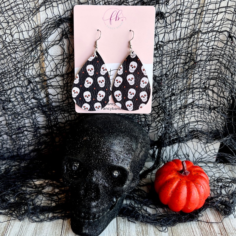 Halloween Skulls Faux Leather Drop Ear Bling