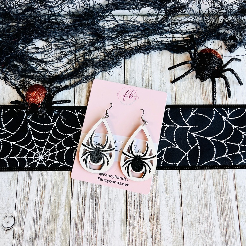 Spooky Spider Wooden Drop Ear Bling