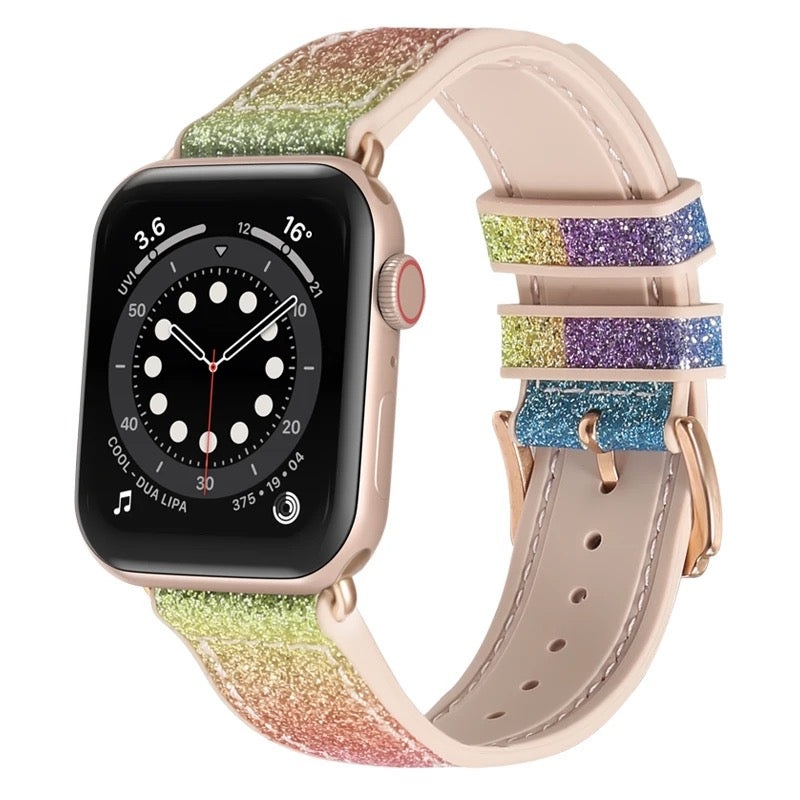 Glittering Prism Silicone Sports Band For Apple Watch Multiple Colors Available White/Silver