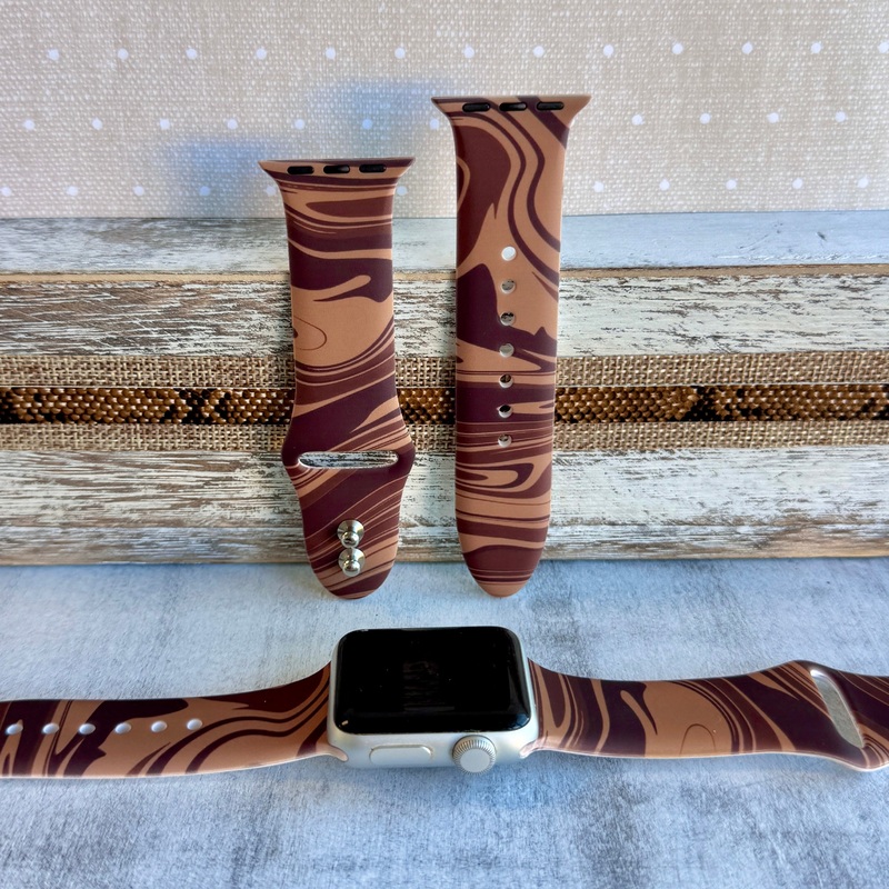 Chocolate Swirl Print Silicone Band For Apple Watch