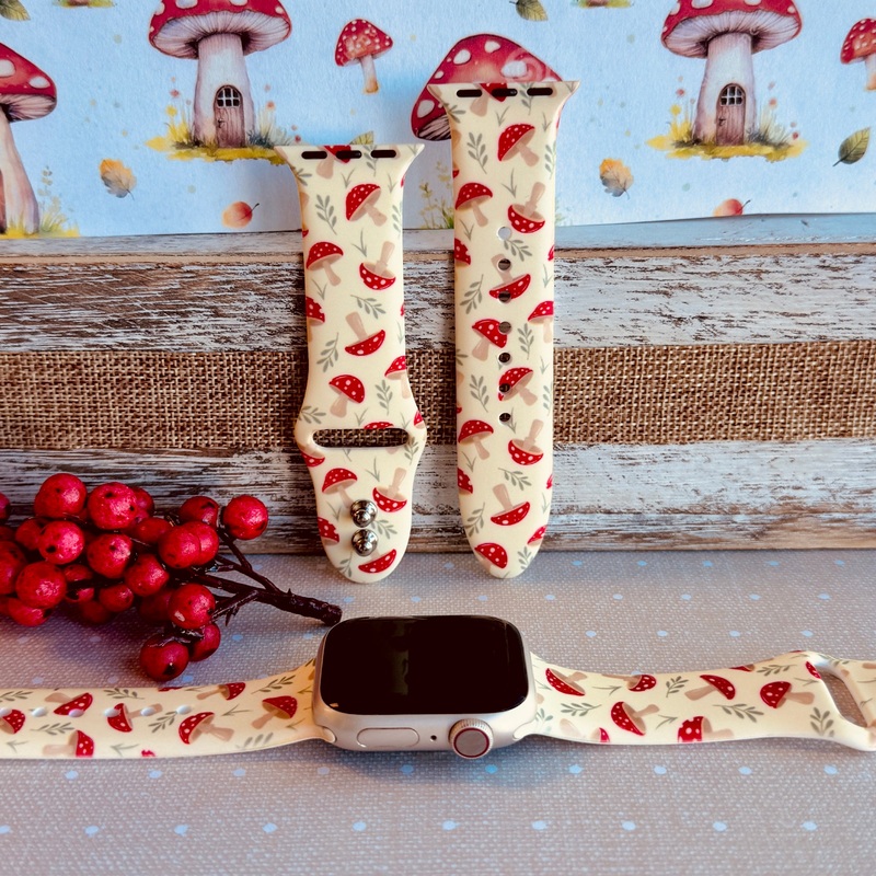 Mushroom Meadow Print Silicone Band For Apple Watch