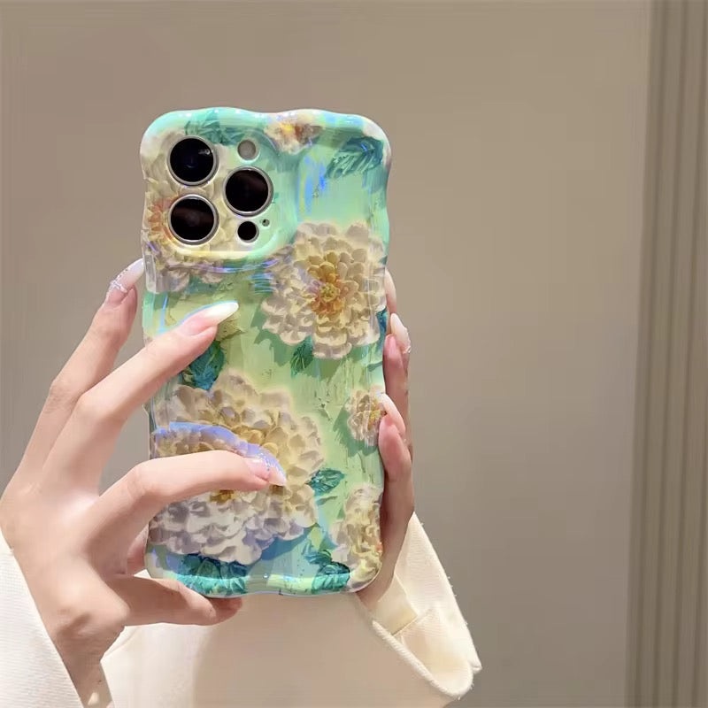 Sage Blossom Wavy Luxe MagSafe Case for iPhone