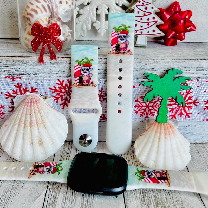 Surfing Santa Print Silicone Band For Fitbit Versa 1/2