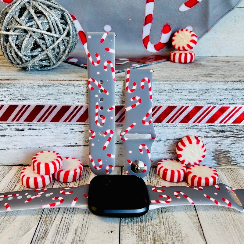 Candy Cane Print Silicone Band For Fitbit Versa 1/2