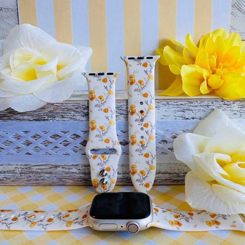 Golden Meadow Print Silicone Band For Apple Watch