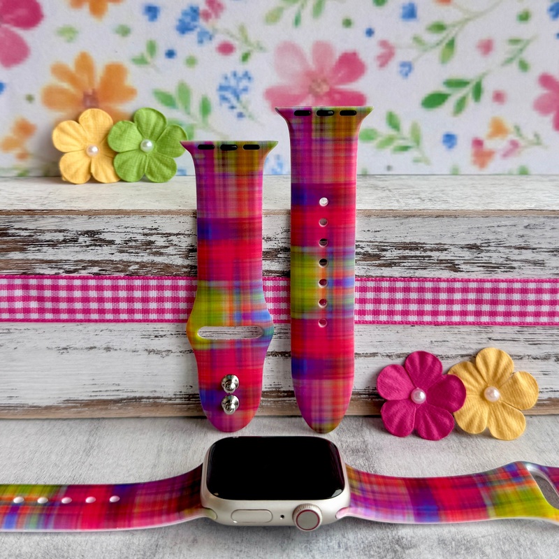 Hazy Tartan Print Silicone Band For Apple Watch