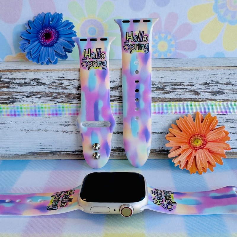 Hello Spring Vibes Print Silicone Band For Apple Watch