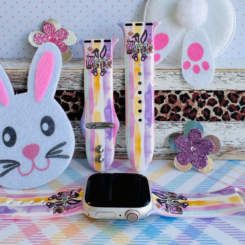 Leopard Ears & Easter Cheers Print Silicone Band For Apple Watch