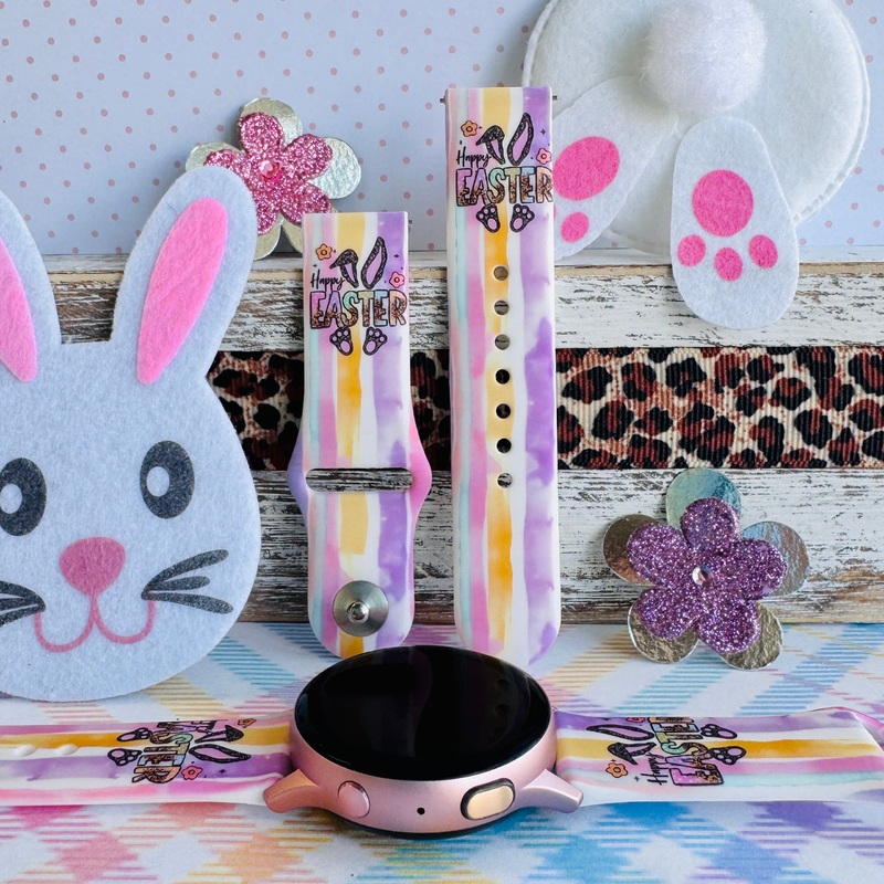 Leopard Ears & Easter Cheers Print Silicone Band For Samsung Watch