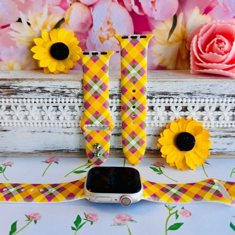 Pastel Plaid Perfection Print Silicone Band For Apple Watch