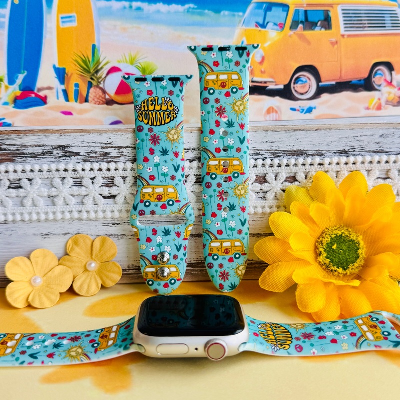 Beach Bus Babe Print Silicone Band For Apple Watch