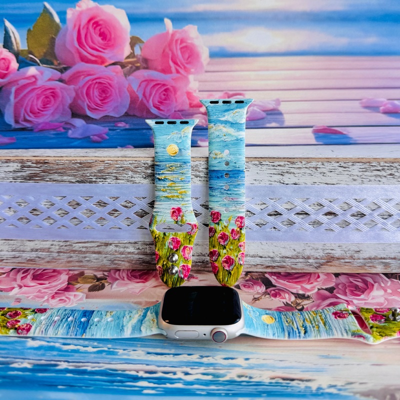 Coastal Bloom Print Silicone Band For Apple Watch