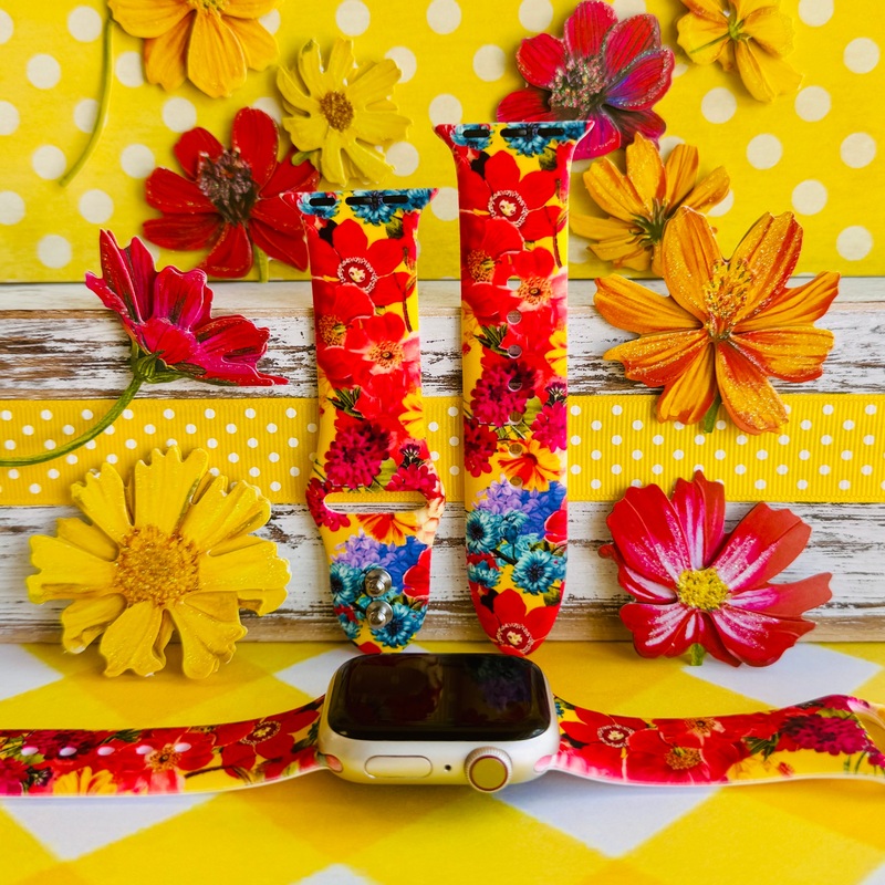 Color Me Floral Print Silicone Band For Apple Watch