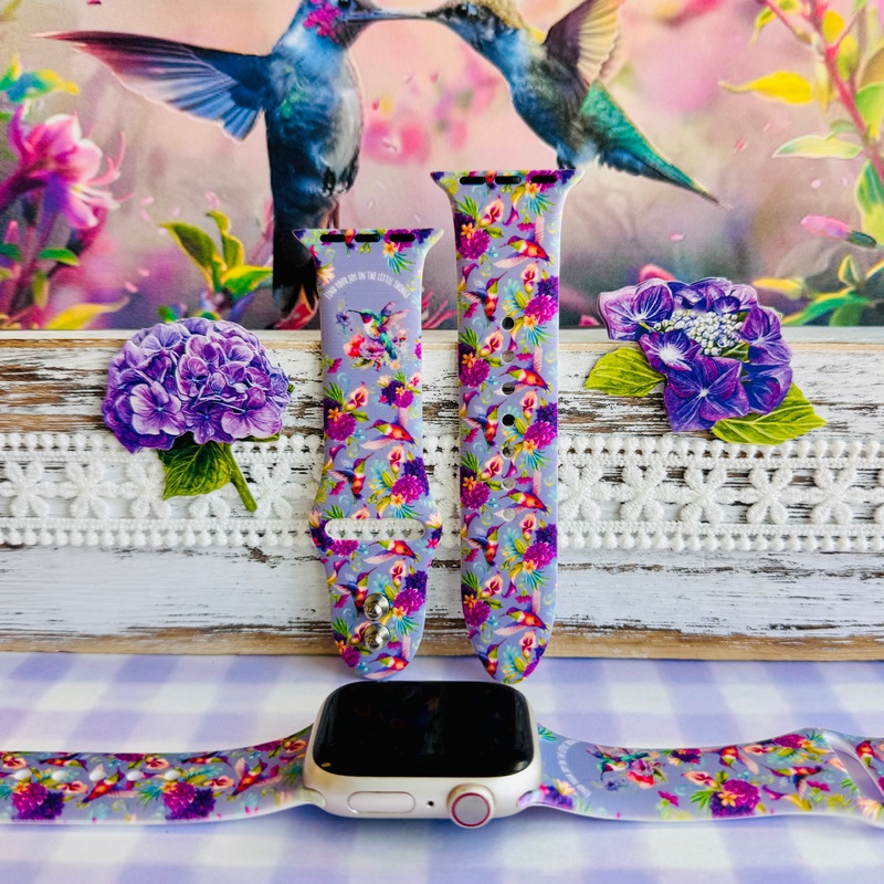 Hummingbird Bliss Print Silicone Band For Apple Watch