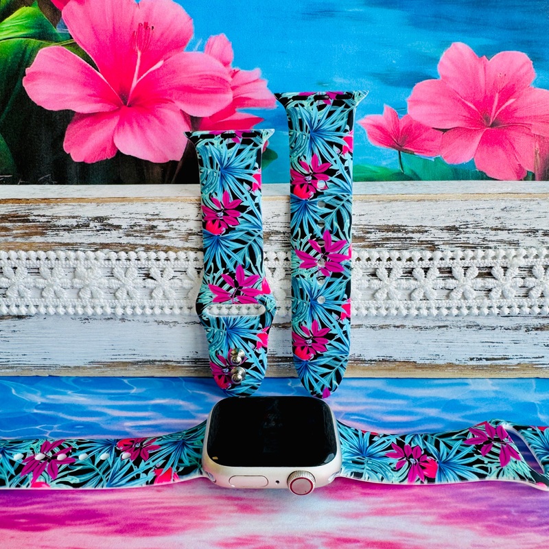 Midnight Tropics Print Silicone Band For Apple Watch