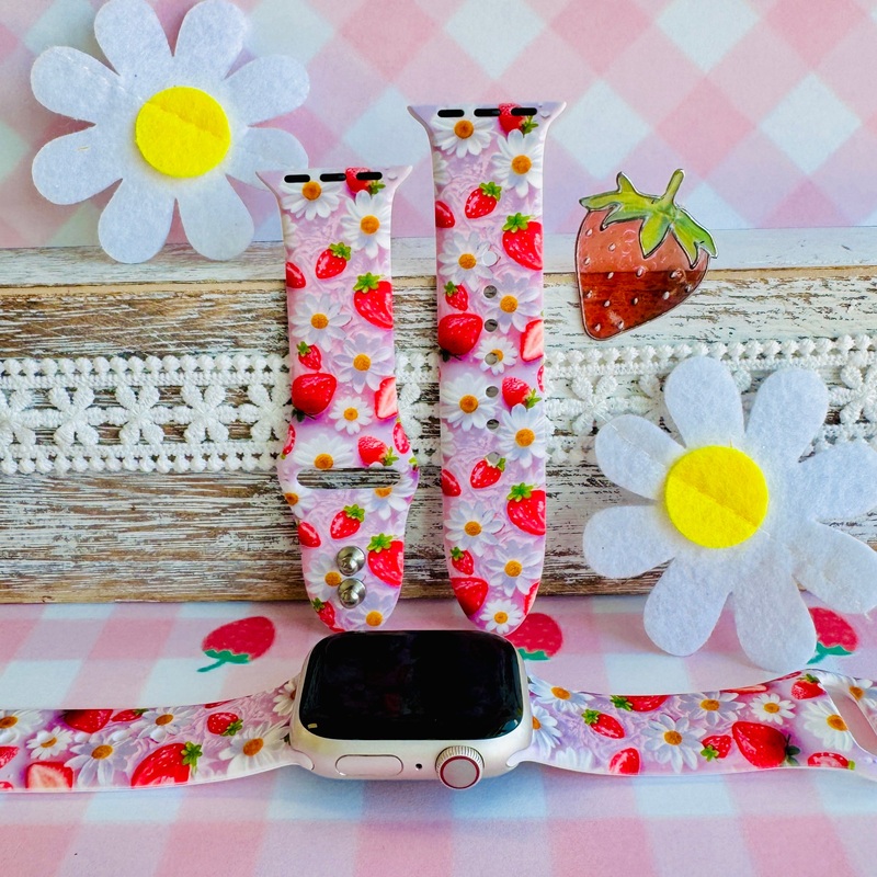 Berry Cute Blooms Print Silicone Band For Apple Watch