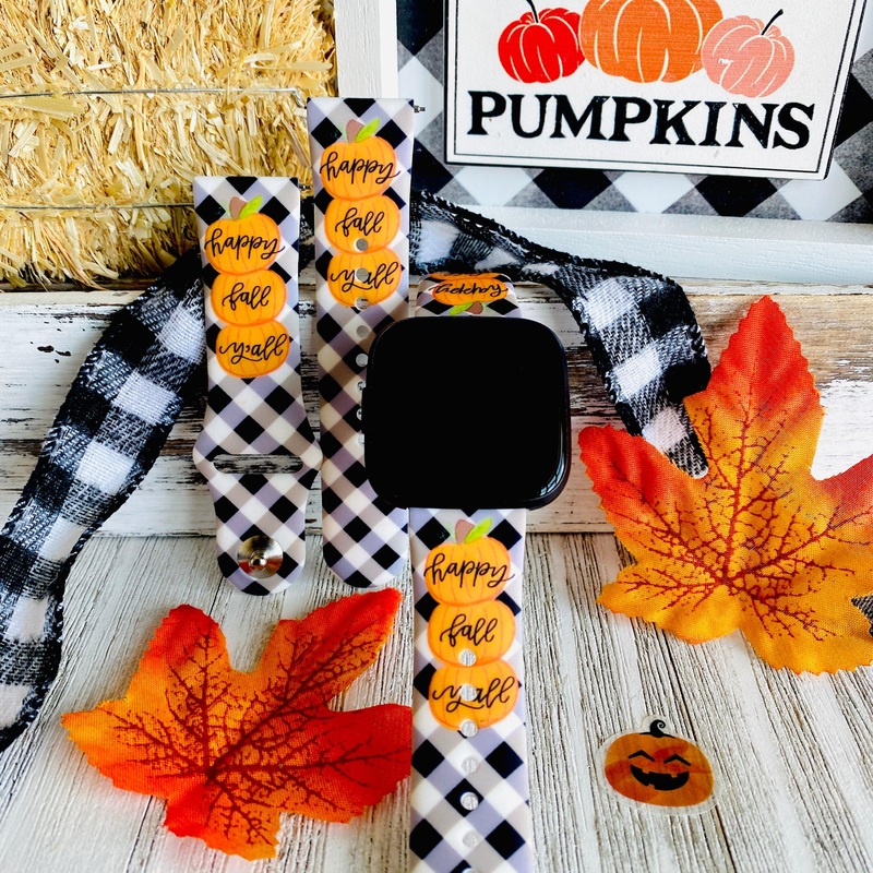 Black Plaid Happy Fall Y’all  Print Silicone Band For Fitbit Versa 1/2