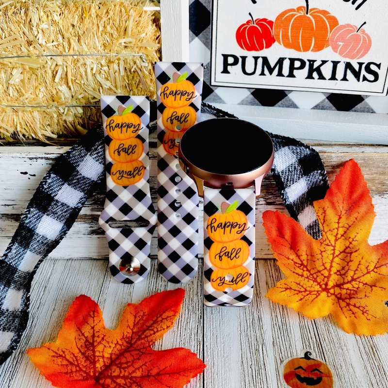 Black Plaid Happy Fall Y’all Print Silicone Band For Samsung Watch