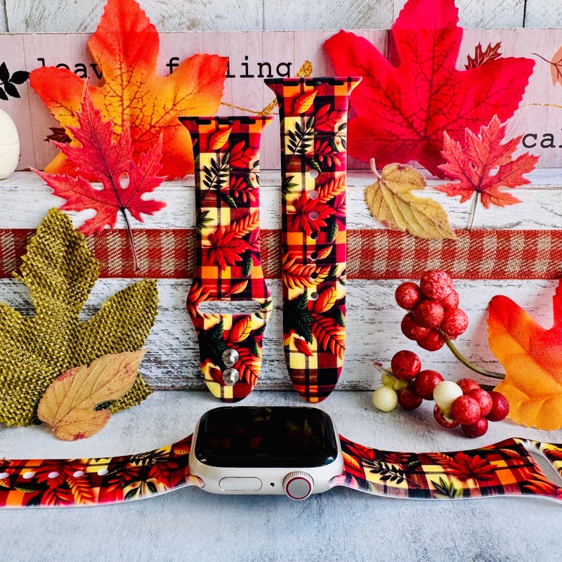 Leaf It to Plaid Print Silicone Band For Apple Watch