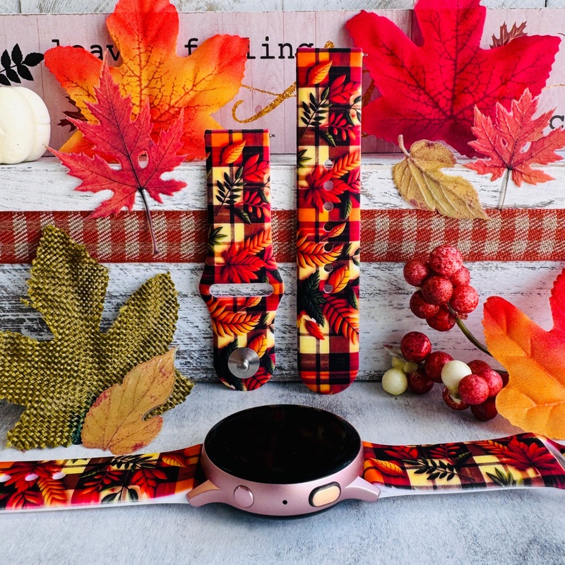 Leaf It to Plaid Print Silicone Band For Samsung Watch