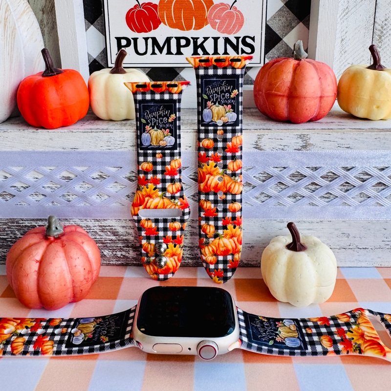 Pumpkin Patch Plaid Print Silicone Band For Apple Watch
