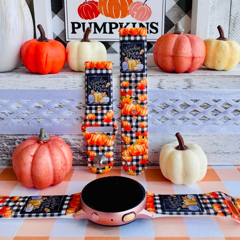 Pumpkin Patch Plaid Print Silicone Band For Samsung Watch
