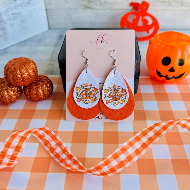 Happy Halloween Faux Leather Drop Ear Bling