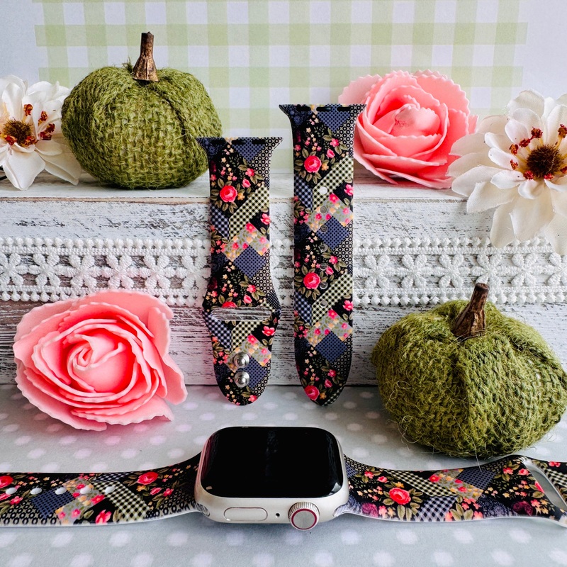Patchwork Petals Print Silicone Band For Apple Watch