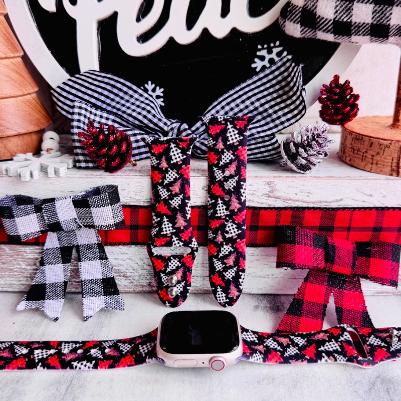 Buffalo Plaid & Pines Print Silicone Band For Apple Watch