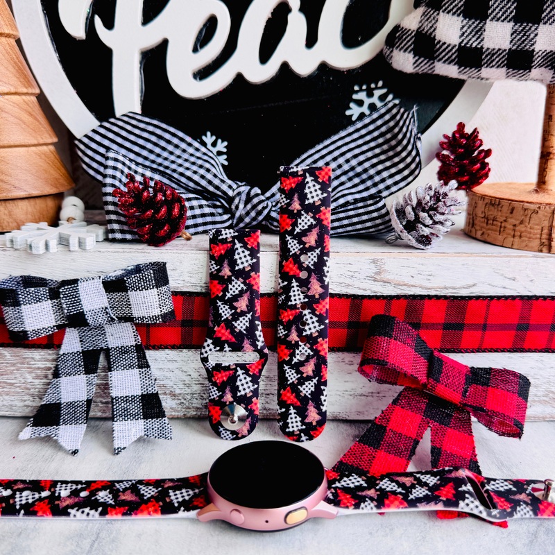 Buffalo Plaid & Pines Print Silicone Band For Samsung Watch