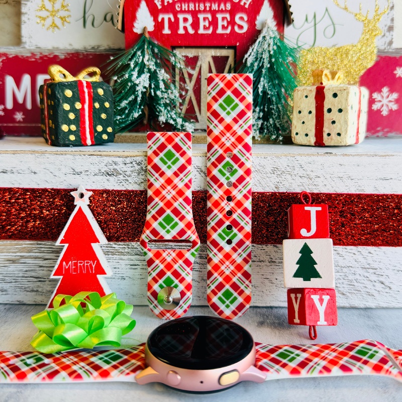 Merry Tartan Print Silicone Band For Samsung Watch