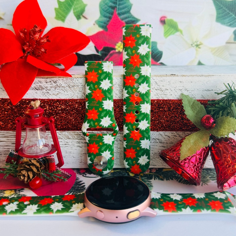 Poinsettia Pines Print Silicone Band For Samsung Watch