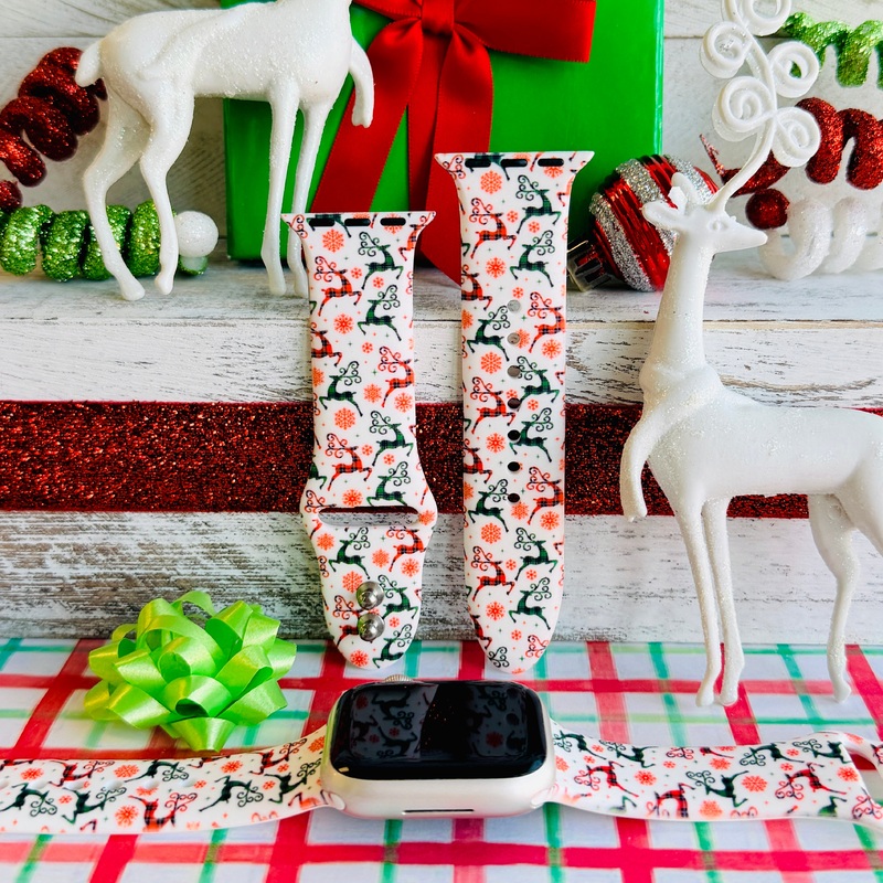 Reindeer Waltz Print Silicone Band For Apple Watch