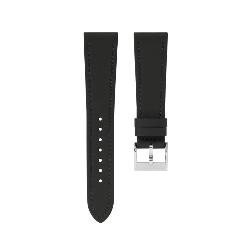Black Rubberised Leather (Smooth) Slim Strap