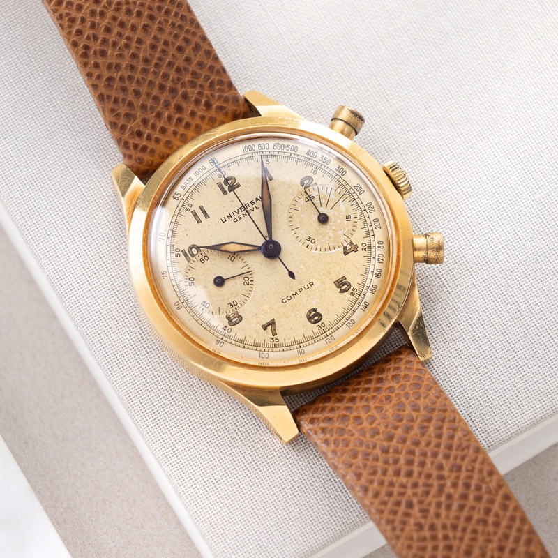 Universal Geneve Compur Chronograph 18kt Gold Ref 12482 Spillmann case