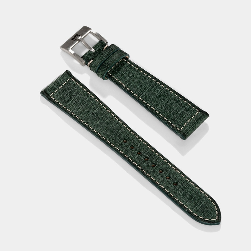 Linen Boxed Leather Watch Strap – Elegant Green