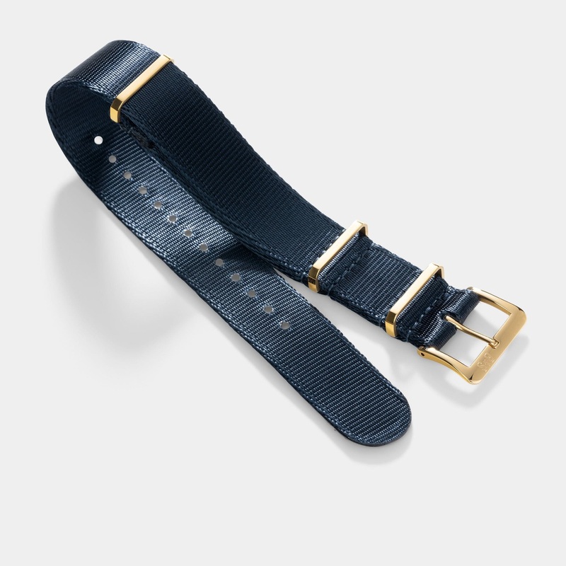 Deluxe Nylon Single Pass Watch Strap Navy Blue – Gold
