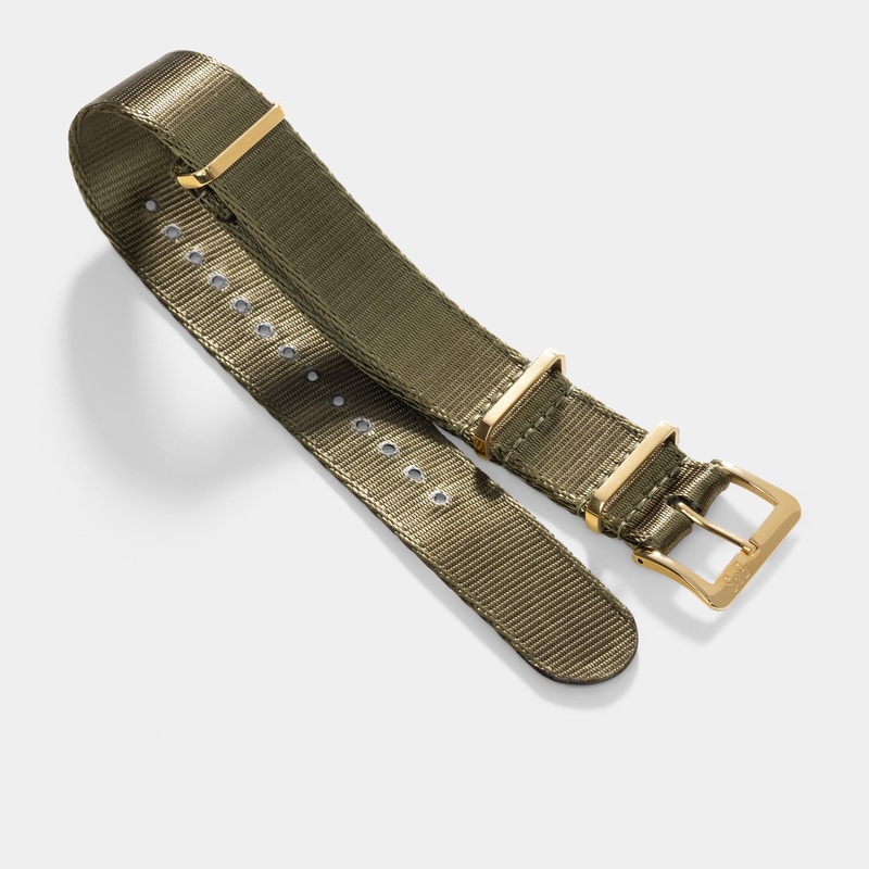 Deluxe Nylon Single Pass Watch Strap Olive Drab Green – Gold