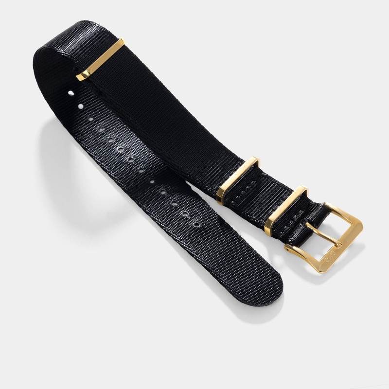 Deluxe Nylon Single Pass Watch Strap Pure Black – Gold