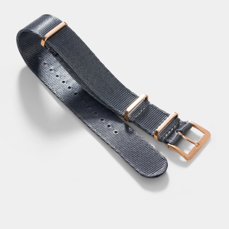 Deluxe Nylon Single Pass Watch Strap Pure Grey – Rose Gold