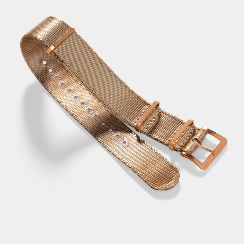 Deluxe Nylon Single Pass Watch Strap Coyote Brown – Rose Gold Brushed