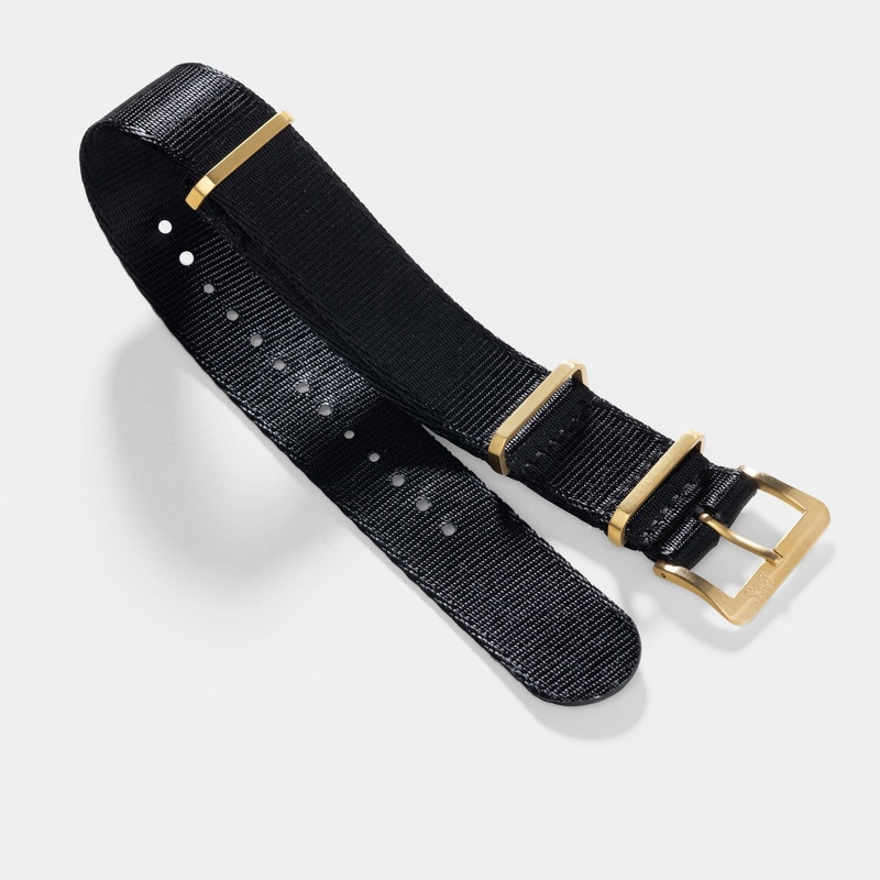 Deluxe Nylon Single Pass Watch Strap Pure Black – Gold Brushed