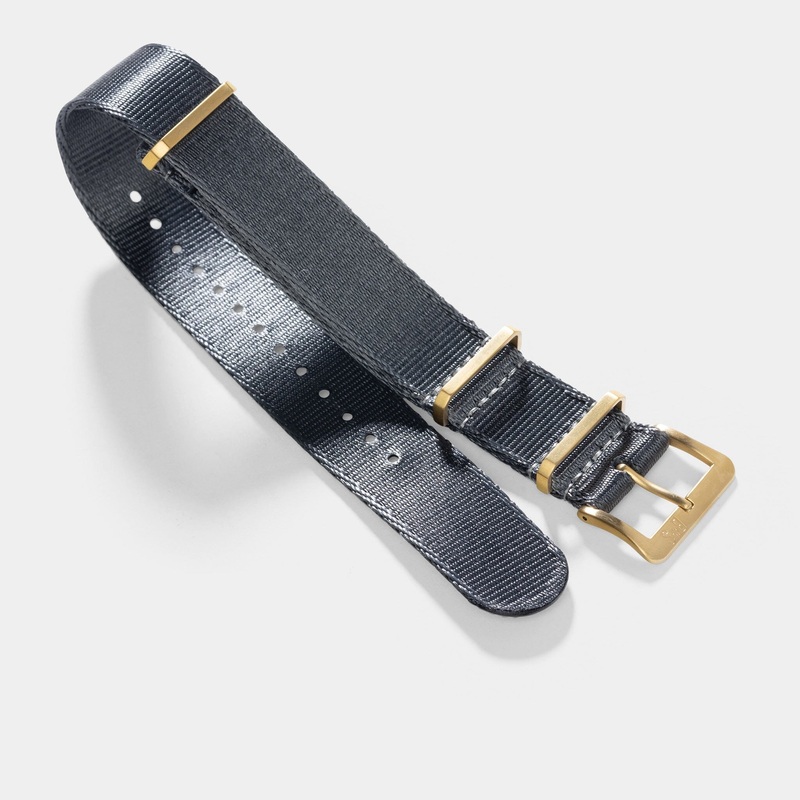 Deluxe Nylon Single Pass Watch Strap Pure Grey – Gold Brushed