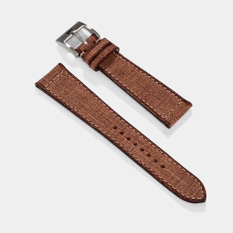 Linen Boxed Leather Watch Strap – Deep Brown
