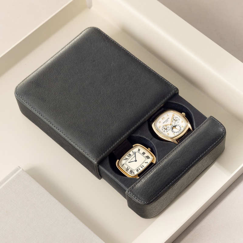 Washed Grey Leather 2 Watch Slider Box by JPM