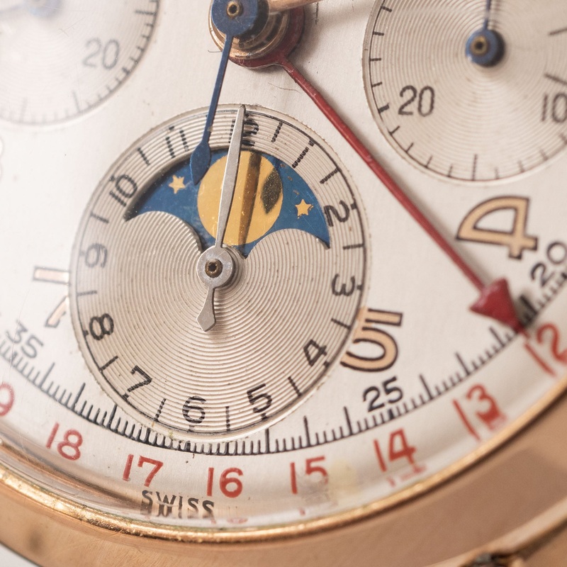 Aero Watch Triple Date Chronograph “Dato-Compax” in 14k Pink Gold