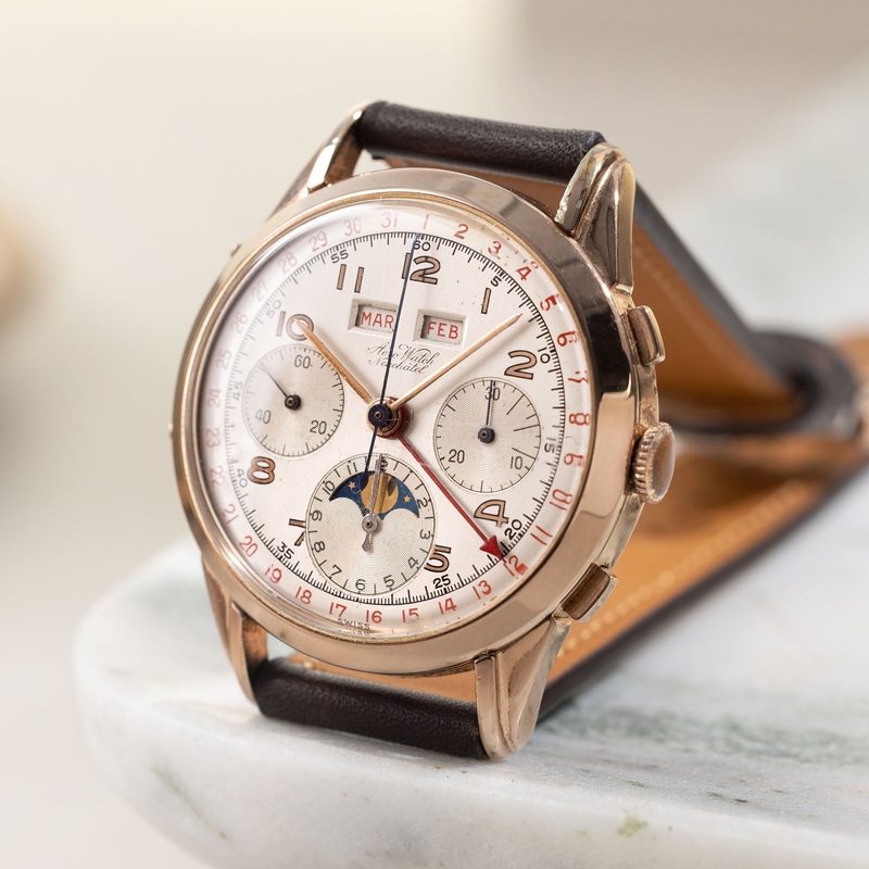Aero Watch Triple Date Chronograph “Dato-Compax” in 14k Pink Gold