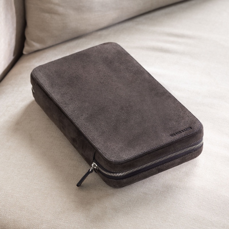 Black Brown Suede 10 Watch Leather Zip Folder