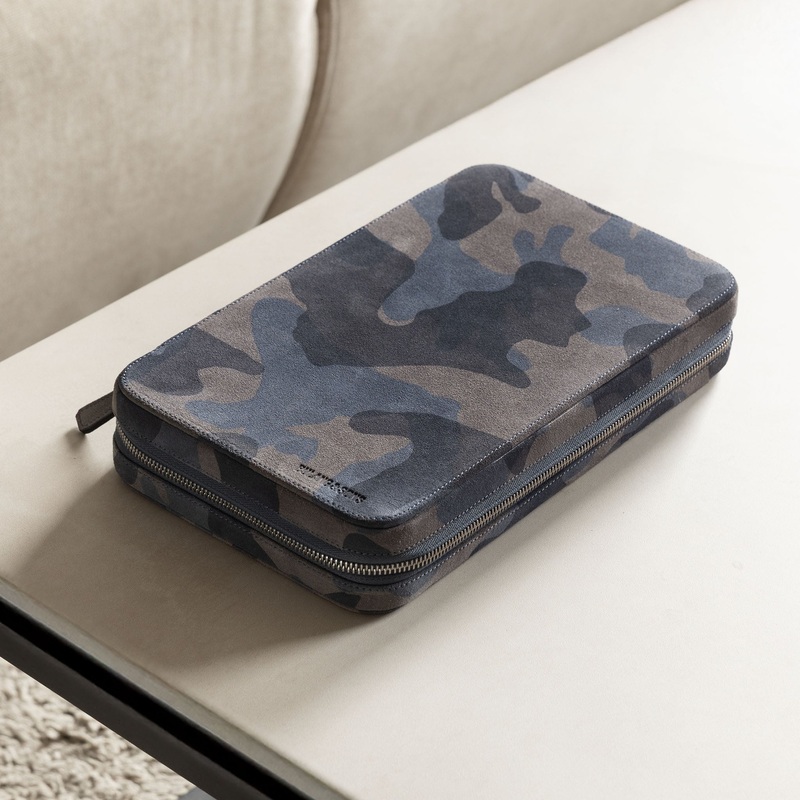 Blue Camo Suede 10 Watch Leather Zip Folder
