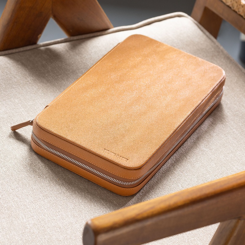 Cognac Brown 10 Watch Leather Zip Folder